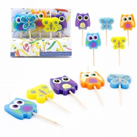 Pack De Cinco Velas Búhos Y Mariposas