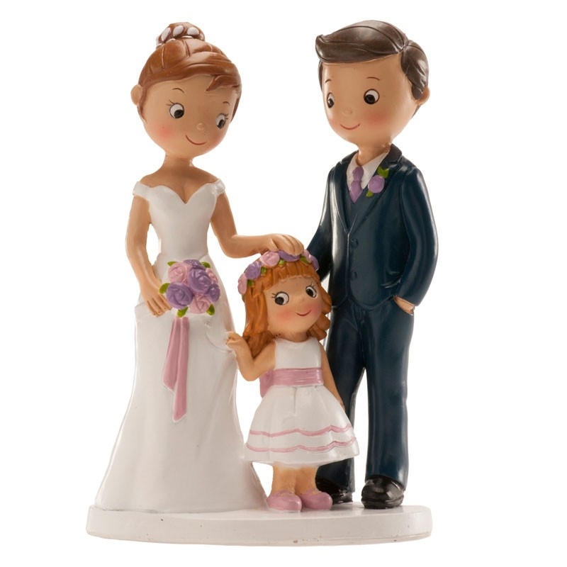 Figura novios con niña para tarta de boda