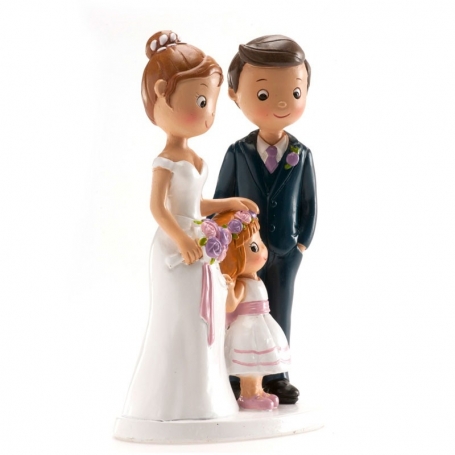 Figura novios con niña para tarta de boda