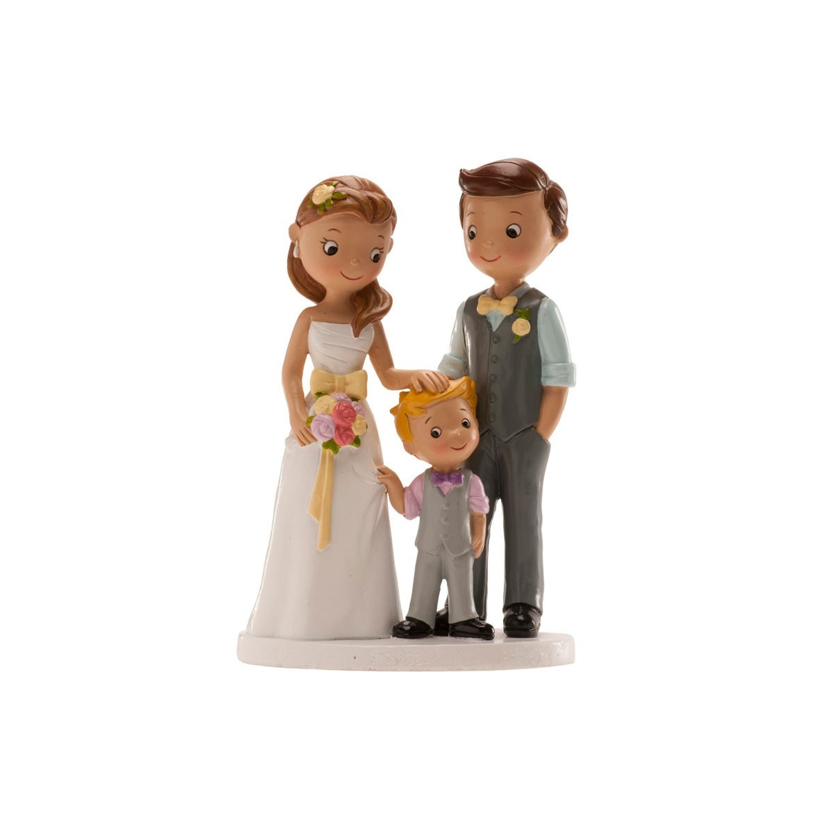 Figuras novios con niño para tarta de boda