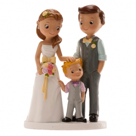 Figuras novios con niño para tarta de boda