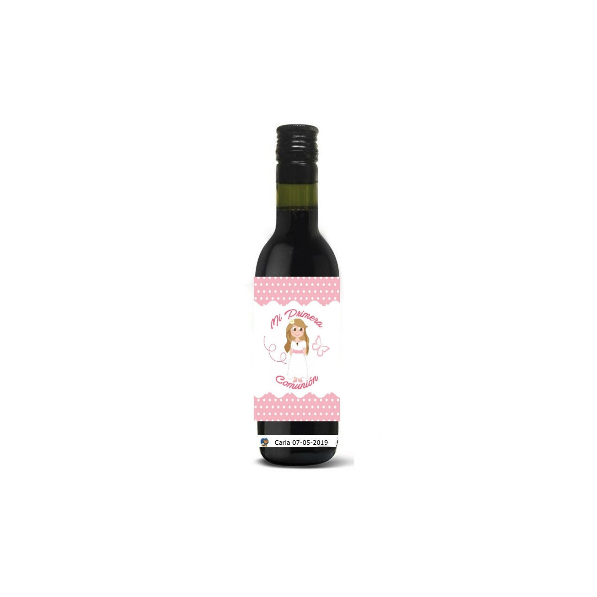 Botella vino detalles comunión personalizada