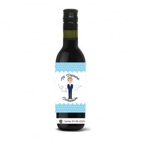 Vino Personalizado Para Detalles Comunión Con Nombre, Fecha Y Adhesivo Niño