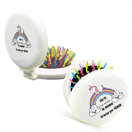 Cepillo de Pelo Plegable con Espejo Diseño de Unicornio