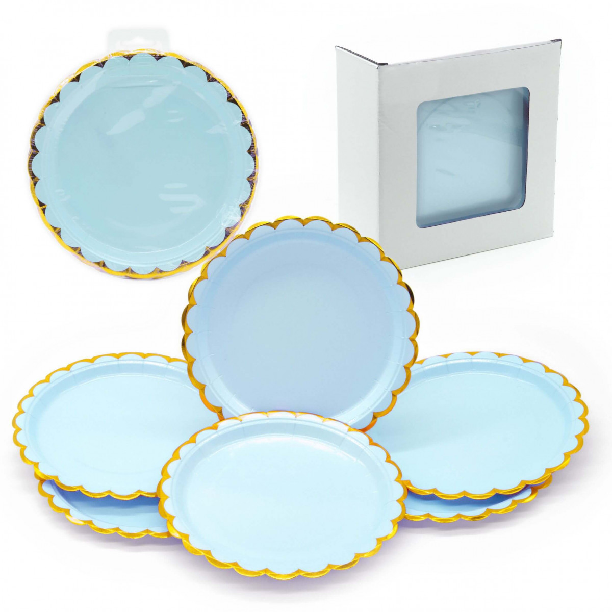 Platos de cartón con filo dorado: Pack de 6 unidades de 18 cm