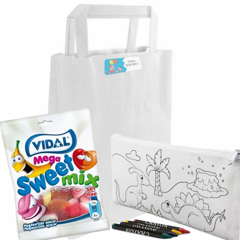 Bolsa infantil para colorear con 5 Ceras - Regalos para bodas, bautizos,  comuniones, cumpleaños y fiestas.