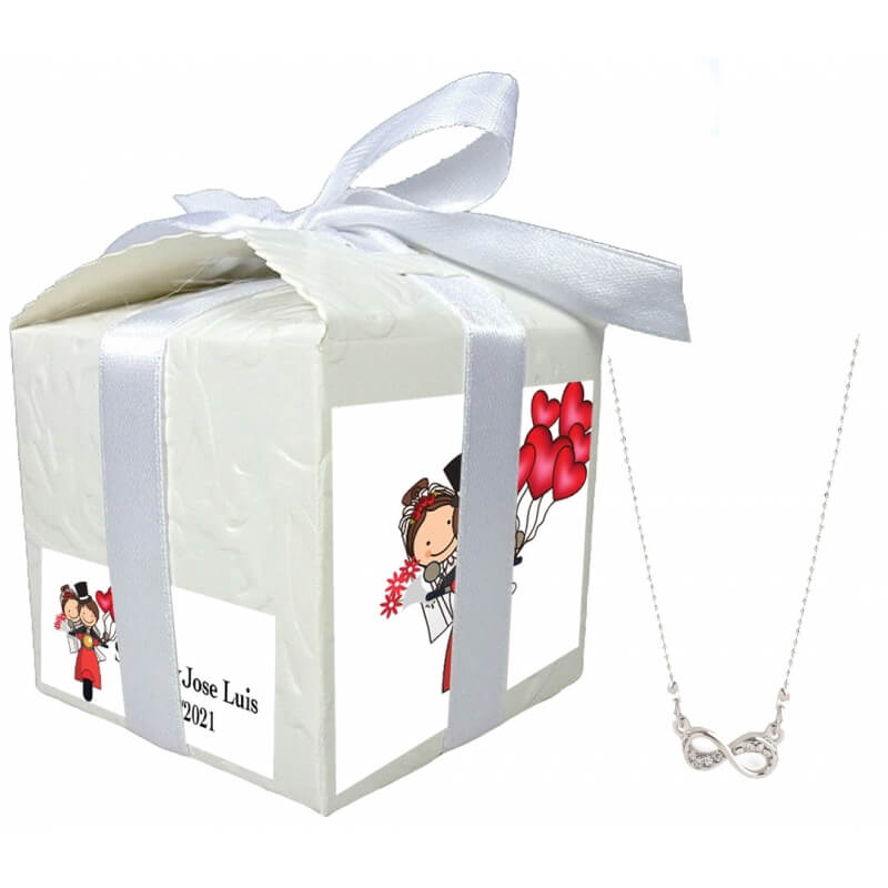 Colgante Infinito En Caja Personalizada Con Nombres Y Fecha Y Adhesivo Boda Colgante Infinito En Caja Personalizada Con Nombres Y Fecha Y Adhesivo Boda