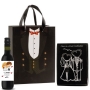Set De Tapón Y Sacacorchos Con Botella Pequeña De Vino En Bolsa De Cartón