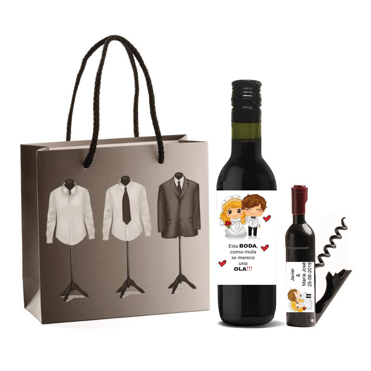 Detalles de boda para invitados set vino personalizado