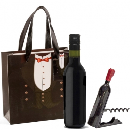 Regalo Vino Con Sacacorchos En Bolsa De Cartón