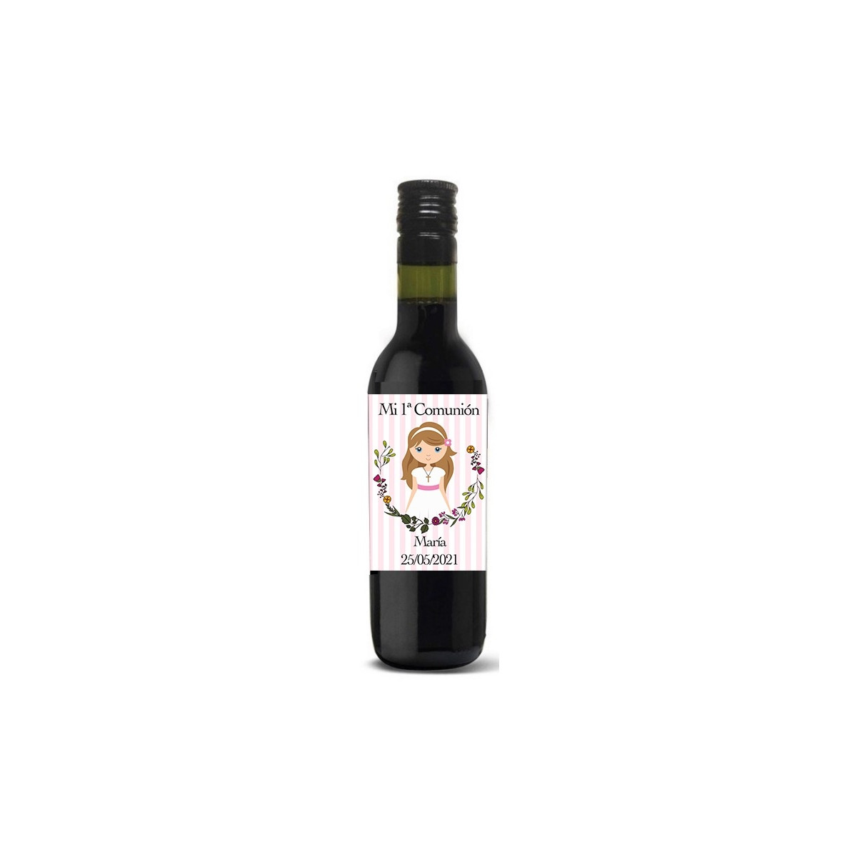 Detalles invitados botellas comunión de tinto personalizada