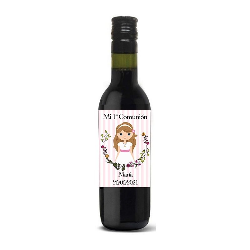 Detalles invitados botellas comunión de tinto personalizada