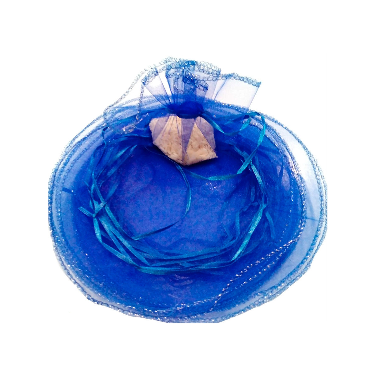 Bolsa de organza redonda azul eléctrico.