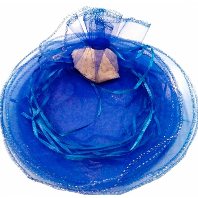 Bolsa de organza redonda azul eléctrico.