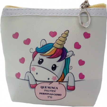 Monedero chuches lápiz y pulsera en cajita de unicornio con asas