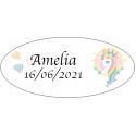 Adhesivo Ovalado Personalizado Unicornio Ideal para Comuniones y Cumpleaños Infantiles