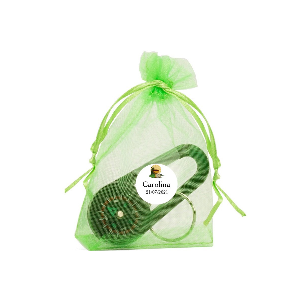 Brújula en bolsa de organza personalizada para comunión