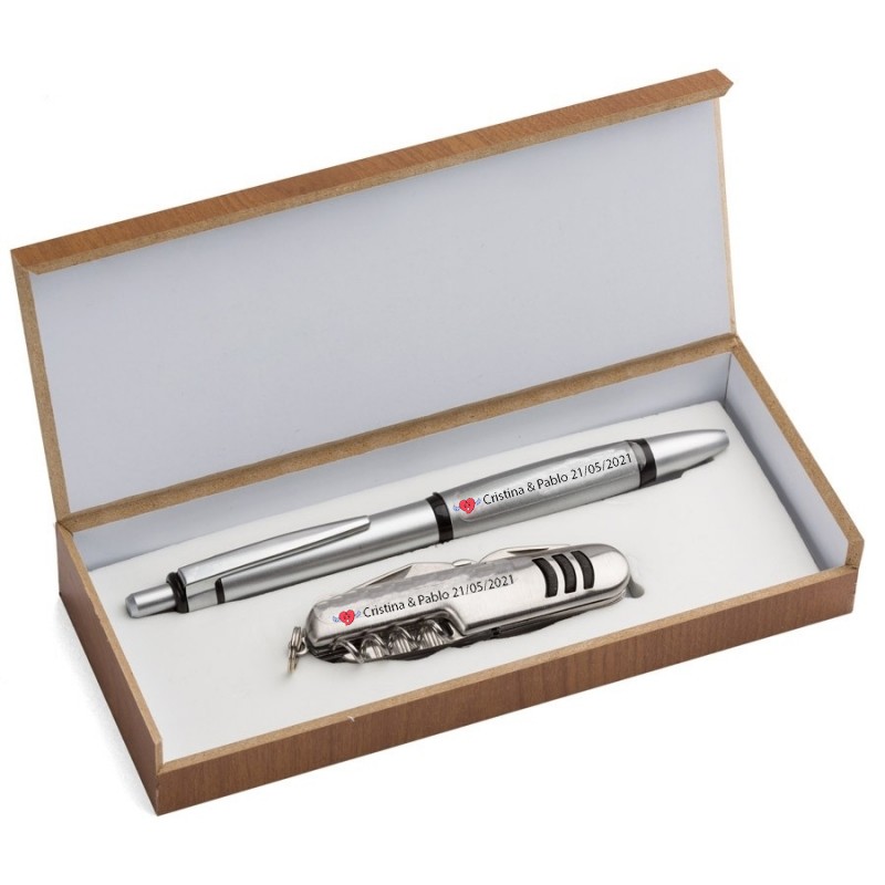 Estuche De Madera Con Navaja Y Bolígrafo Personalizados Para Bodas Estuche De Madera Con Navaja Y Bolígrafo Personalizados Para Bodas