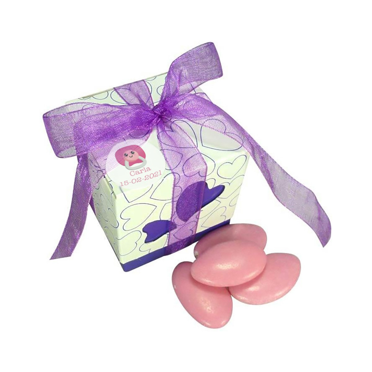 Cajas con dulces decoradas para bautizo de niña personalizada