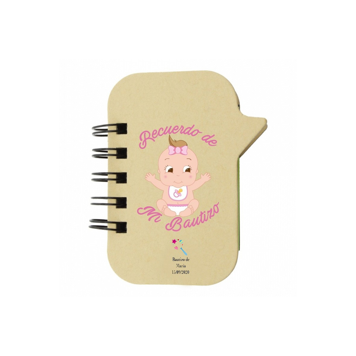 Libreta con marcadores para bautizo de niña personalizada