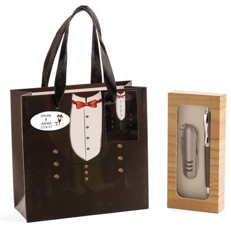 Navaja Y Bolígrafo Para Boda Presentado En Caja Y Bolsa Personalizada Navaja Y Bolígrafo Para Boda Presentado En Caja Y Bolsa Personalizada