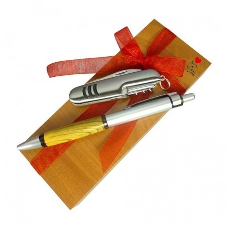 Navaja + Bolígrafo En Caja De Madera Personalizados Para...