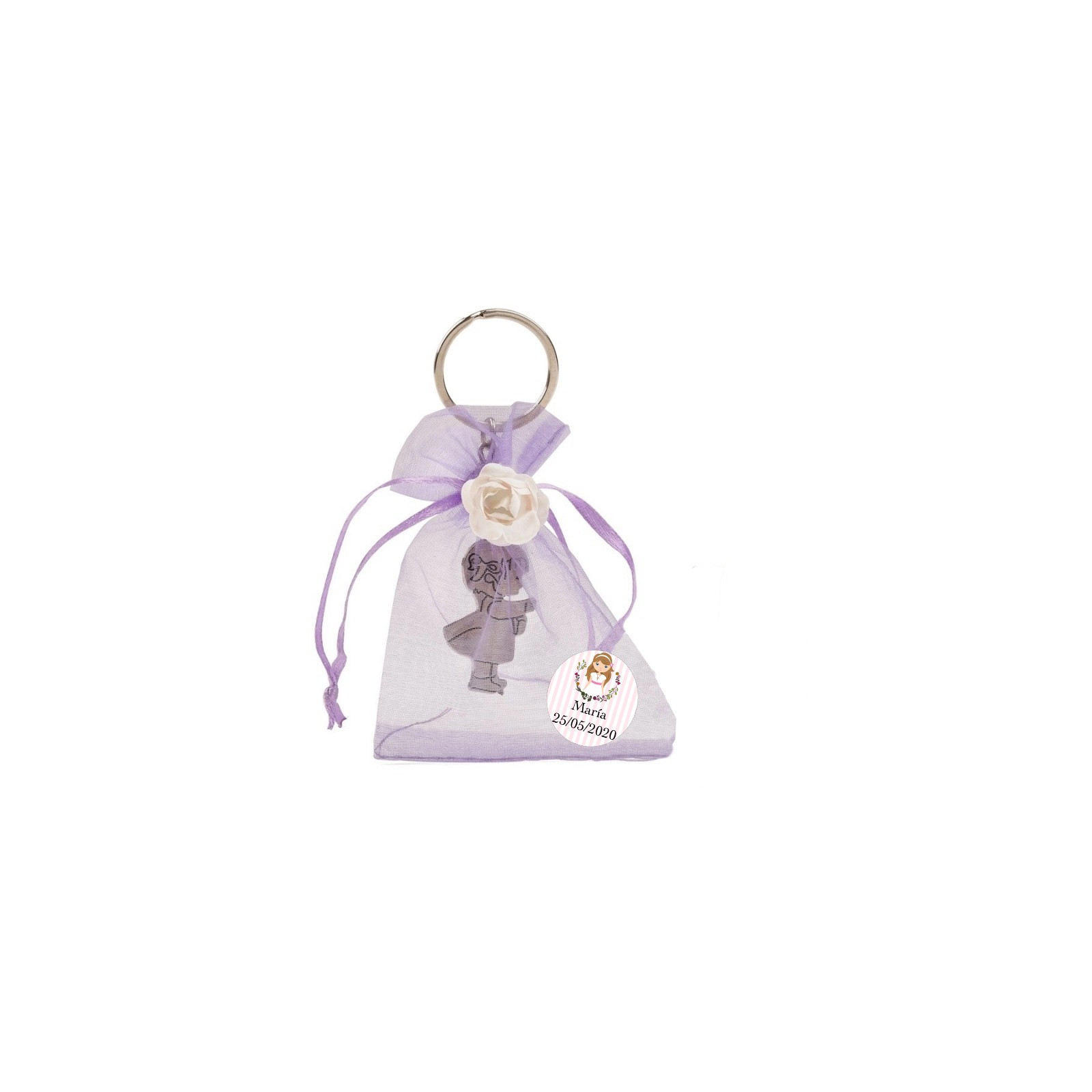 Llavero comunión niña en bolsa de organza personalizada