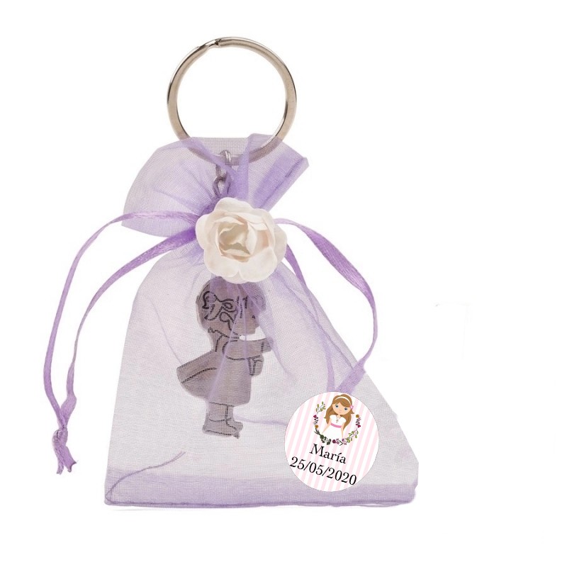 Llavero comunión niña en bolsa de organza personalizada