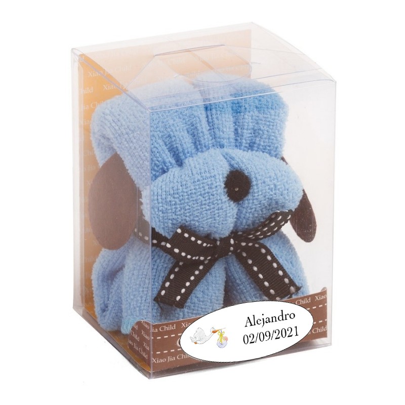 Toalla En Forma De Perrito En Caja De Acetato Personalizada Para Baby Shower O Bautizo Toalla En Forma De Perrito En Caja De Acetato Personalizada Para Baby Shower O Bautizo