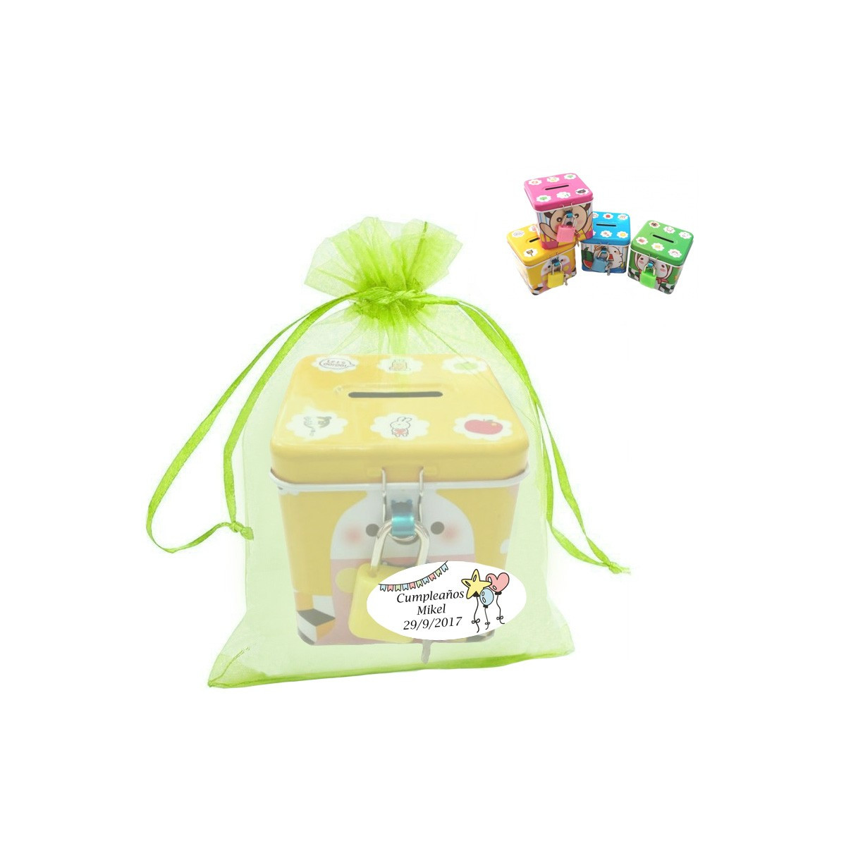 Hucha en bolsa de organza personalizada