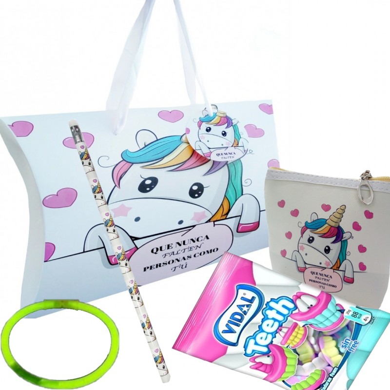 Monedero, Chuches, Lápiz Y Pulsera En Cajita De Unicornio Con Asas Monedero, Chuches, Lápiz Y Pulsera En Cajita De Unicornio Con Asas