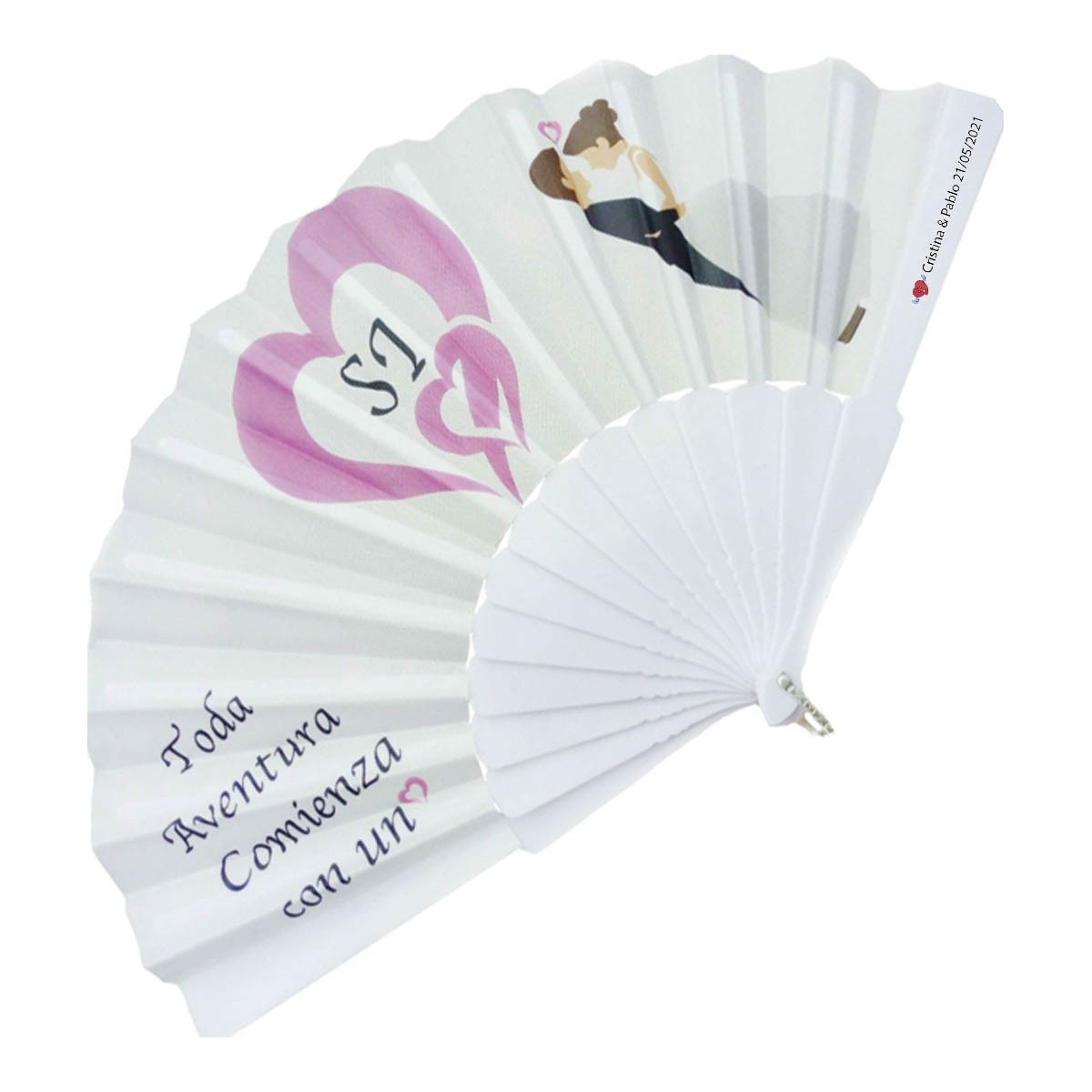 Abanico de boda para invitadas con adhesivo personalizado