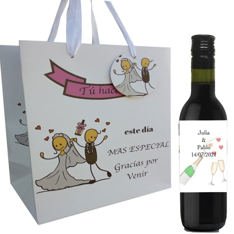 Tinto para boda con bolsa detalles personalizados