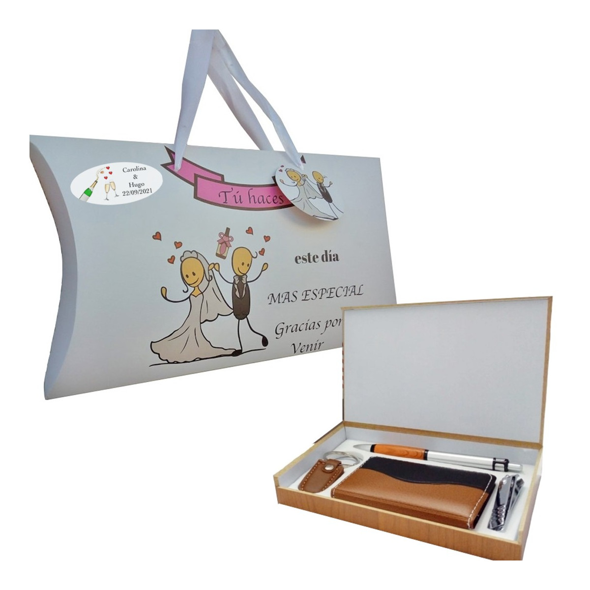 Set para hombres con caja y adhesivo de boda personalizado