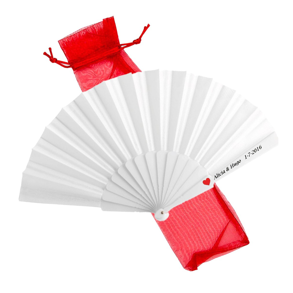 Recuerdos Invitados Boda Mujer Abanico Blanco Personalizado en Bolsa