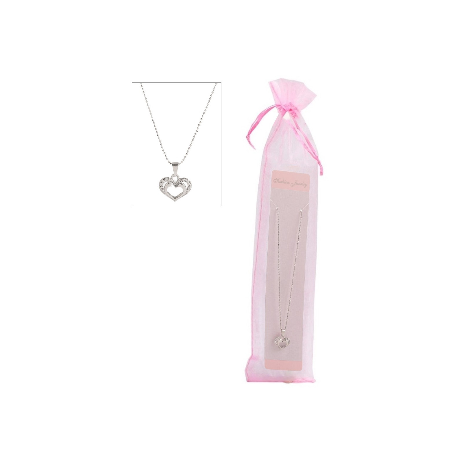Cadena con colgante corazón en bolsa de organza