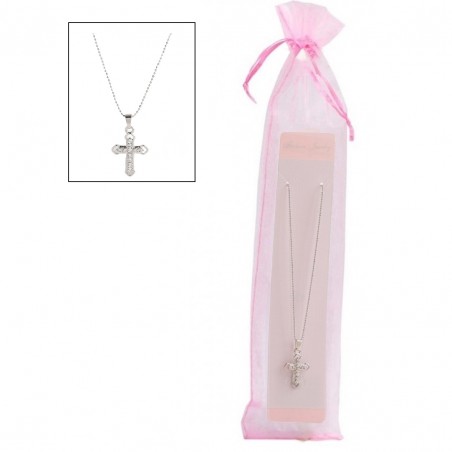 Cadena Con Colgante Cruz En Bolsita De Organza