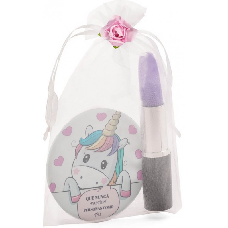 Espejo de unicornio con bolígrafo bolsa y flor