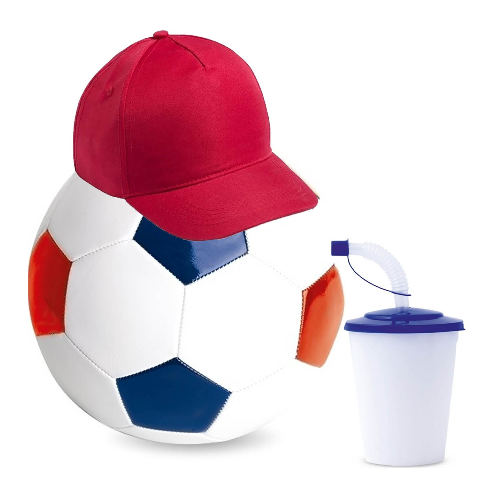 Balón de futbol con vaso y gorra para niños