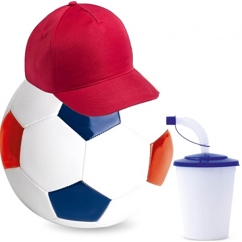 Balón de futbol con vaso y gorra para niños