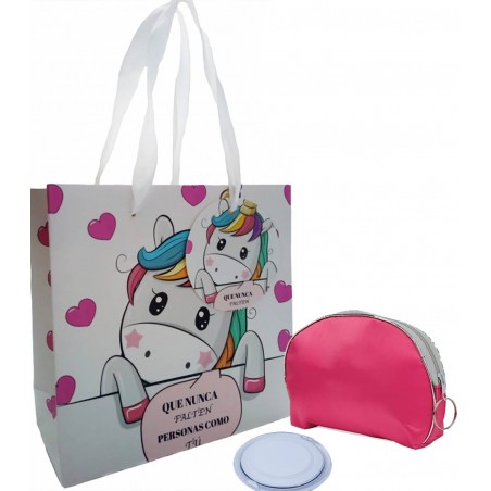 Neceser Rosa Con Espejo Y Bolsa De Unicornio