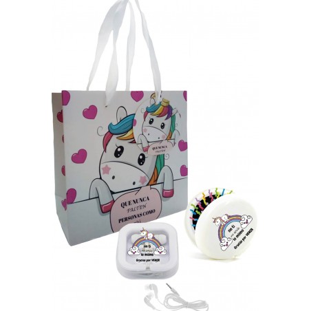 Auricular En Caja Con Espejo Cepillo Unicornio Con Bolsa