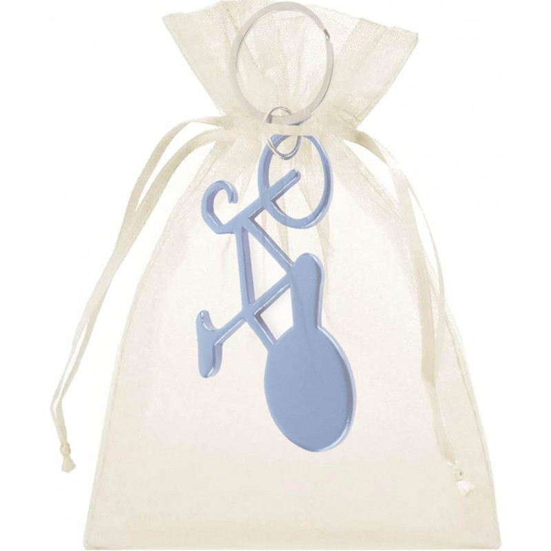 Llavero Bicicleta Azul Con Bolsa Organza Beige Llavero Bicicleta Azul Con Bolsa Organza Beige