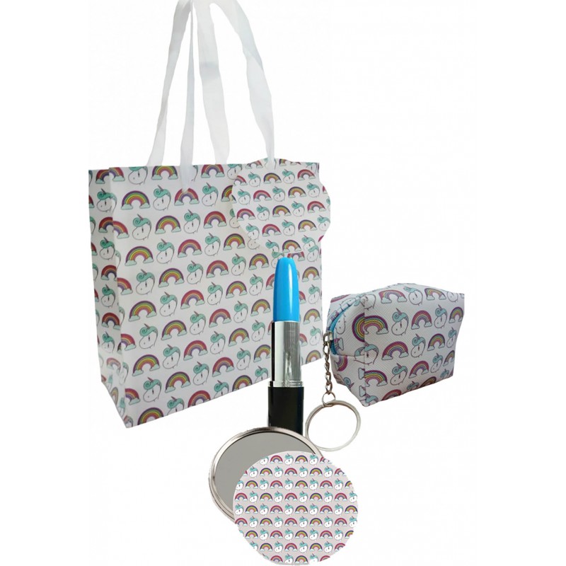 Bolsa Estampada De Unicornio Con Bolígrafo, Espejo Y Monedero Bolsa Estampada De Unicornio Con Bolígrafo, Espejo Y Monedero