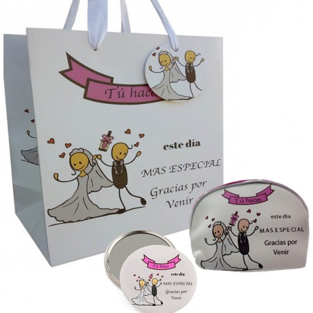 Set regalo para bodas con espejo monedero y bolsa