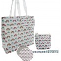 Set De Regalo En Bolsa Estampada Unicornio Con Boli, Espejo Y Monedero