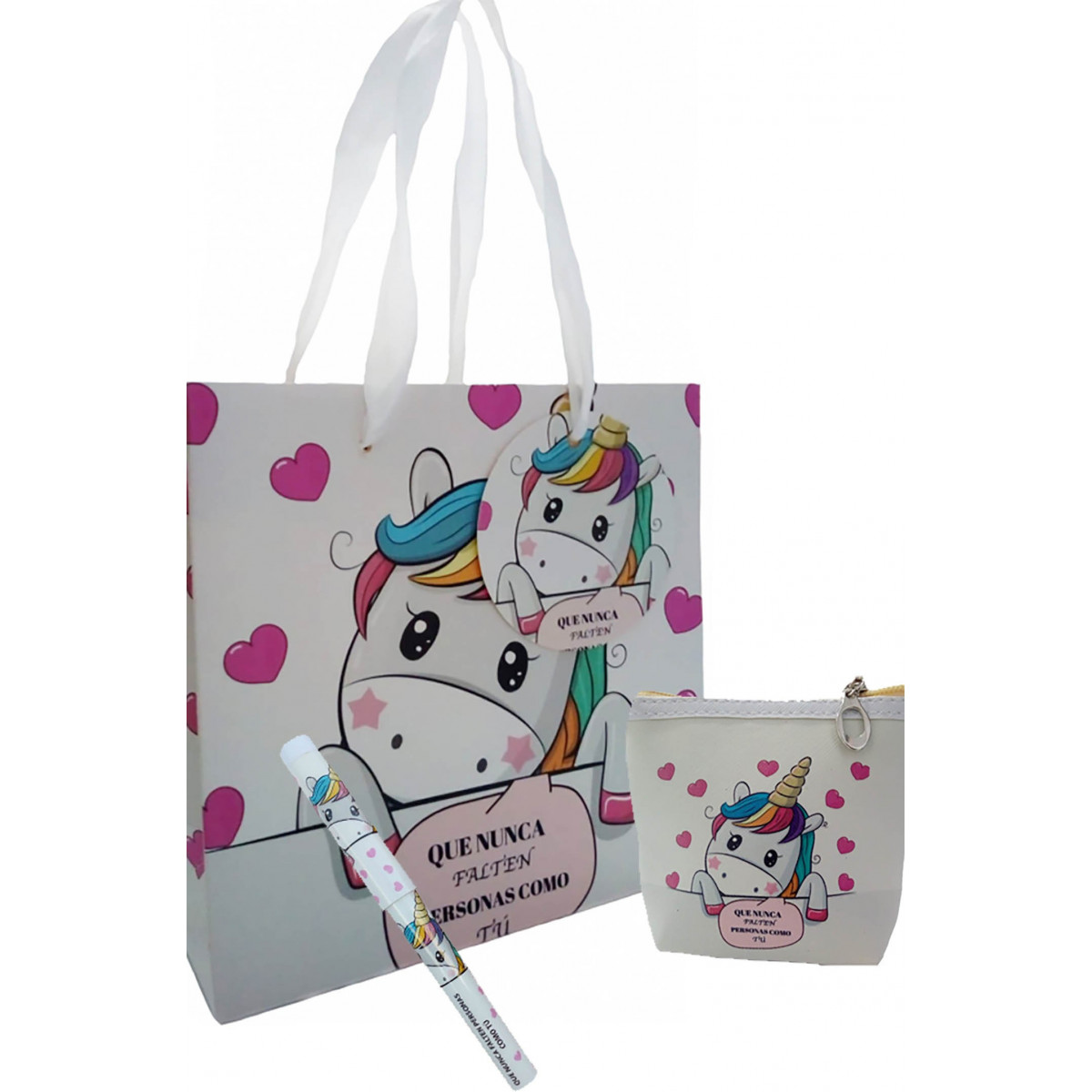 Detalles Unicornio Monedero y Bolígrafo en Bolsa