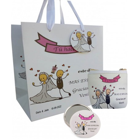 Set Regalo De Bodas, Monedero, Espejo Y Bolsa Personalizada