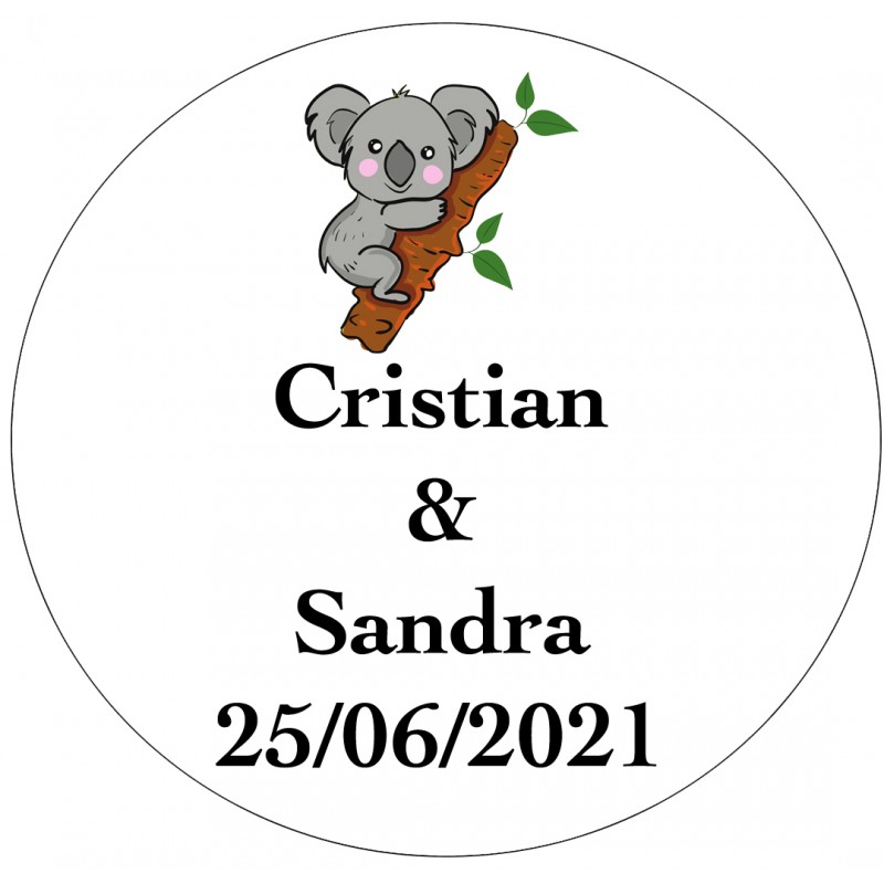 Adhesivo Koala Para Boda Personalizado Con Nombres Y Fecha Tamaño Mini Adhesivo Koala Para Boda Personalizado Con Nombres Y Fecha Tamaño Mini
