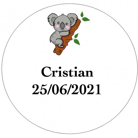 Adhesivo koala para personalizar con nombre y fecha tamaño mini